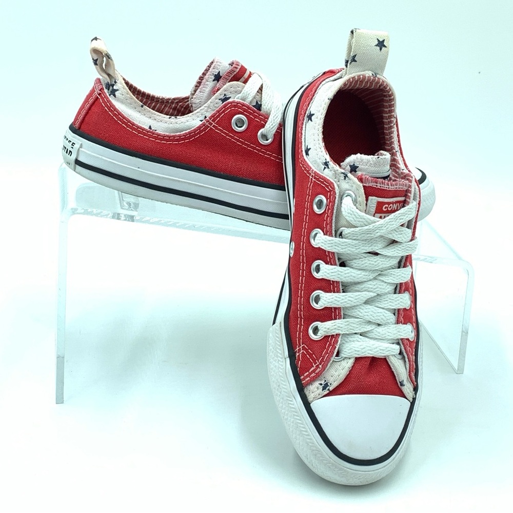 Converse Kids Low Top Double Flap Tongue Sneakers Sz 1 Red White Stars
